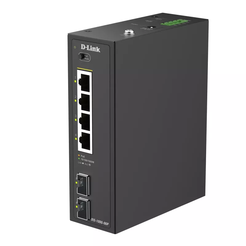 D-Link 6-Port Gigabit Industrial PoE+ Unmanaged Switch mit 2 x SFP Ports