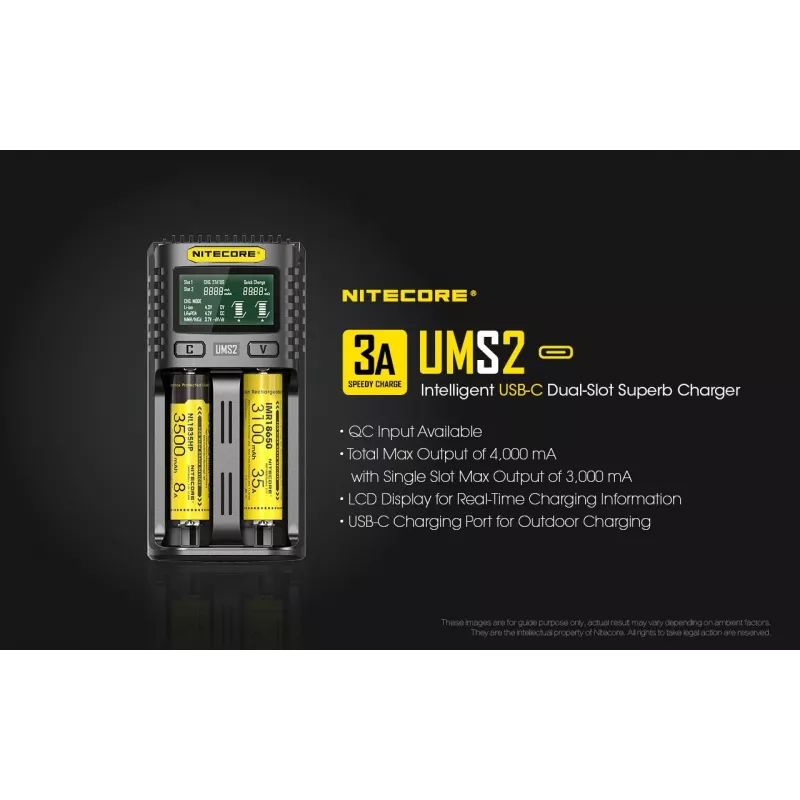 Nitecore UMS2 Akku-Ladegerät Haushaltsbatterie DC Lithium-Ionen Nickel-Cadmium
