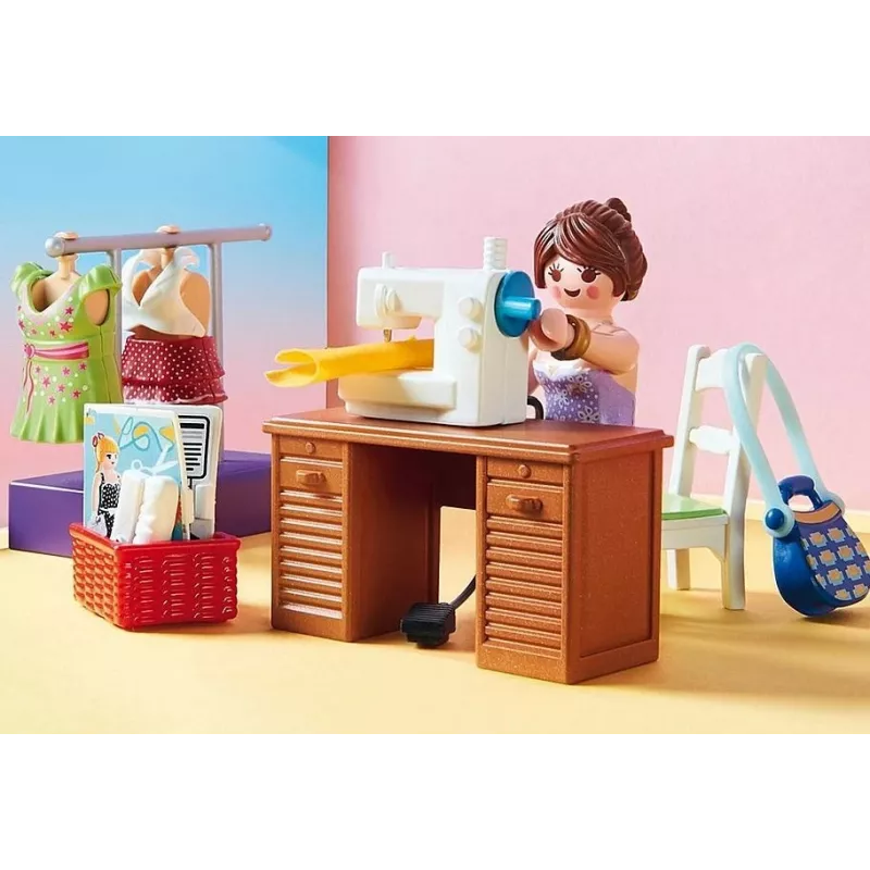 Playmobil Puppenhaus Spielset mit Figuren – Schlafzimmer mit Nähecke 70208