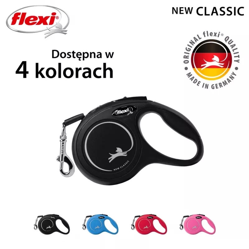 Rollleine Flexi New Classic Cat XS 3 m — Schnurleine für kleine Haustiere, schwarz, max. Belastung 8 kg