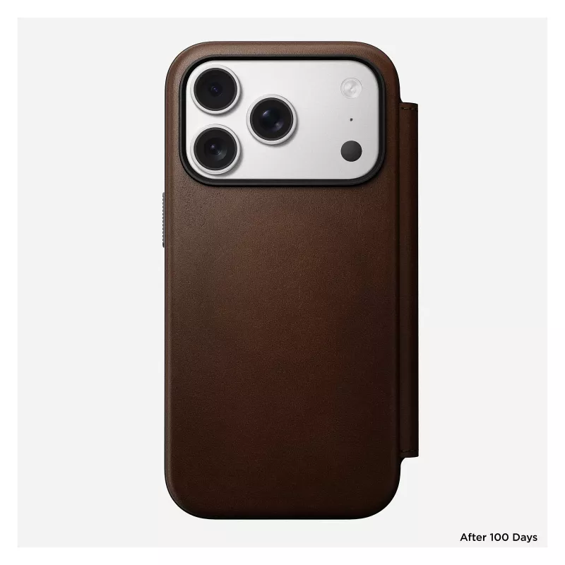 Leder-Folio-Handyhülle Nomad Modern Leather Folio für iPhone 17 Pro – braun, passend für 6,3 Zoll (16 cm), 4 Kartenfächer