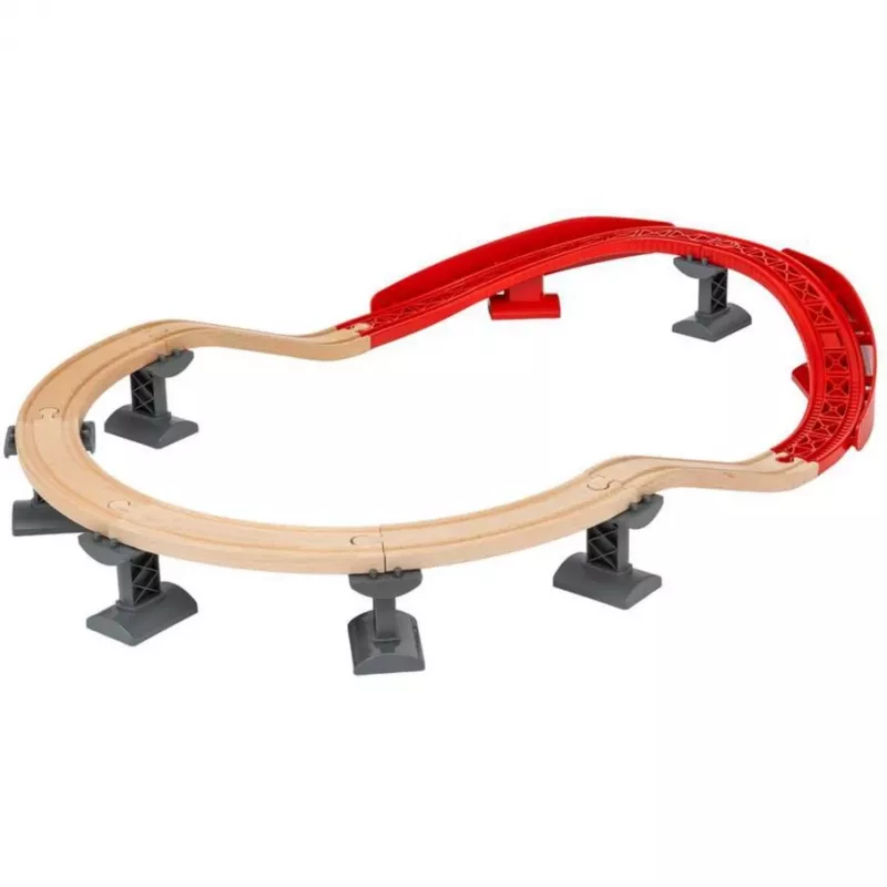 World Schienenpaket Berg und Tal, Eisenbahn Holz/Rot, 16-teilig