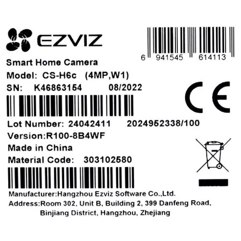 EZVIZ H6c 1920 x 1080 IP-Überwachungskamera, innen, kugelförmig, Wi‑Fi & Ethernet, 4 mm Objektiv, 360° Schwenkbereich, microSD bis zu 256 GB