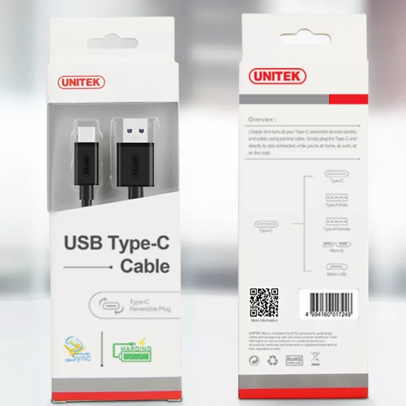 UNITEK Y-C474BK USB-Kabel USB 3.2 Gen 1 (3.1 Gen 1) 1 m USB A USB C Schwarz
