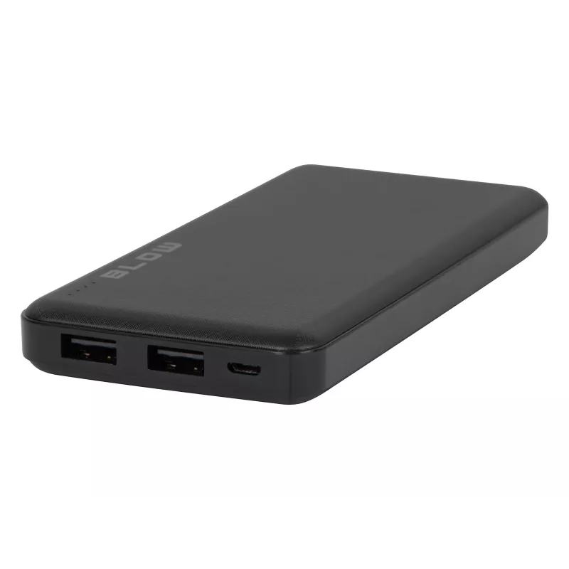 Tragbare Powerbank BLOW PB10A 10000mAh Polymer-Akku, 2x USB-A-Ausgänge, 22,5W Gesamtleistung, Micro-USB-Eingang, schwarz