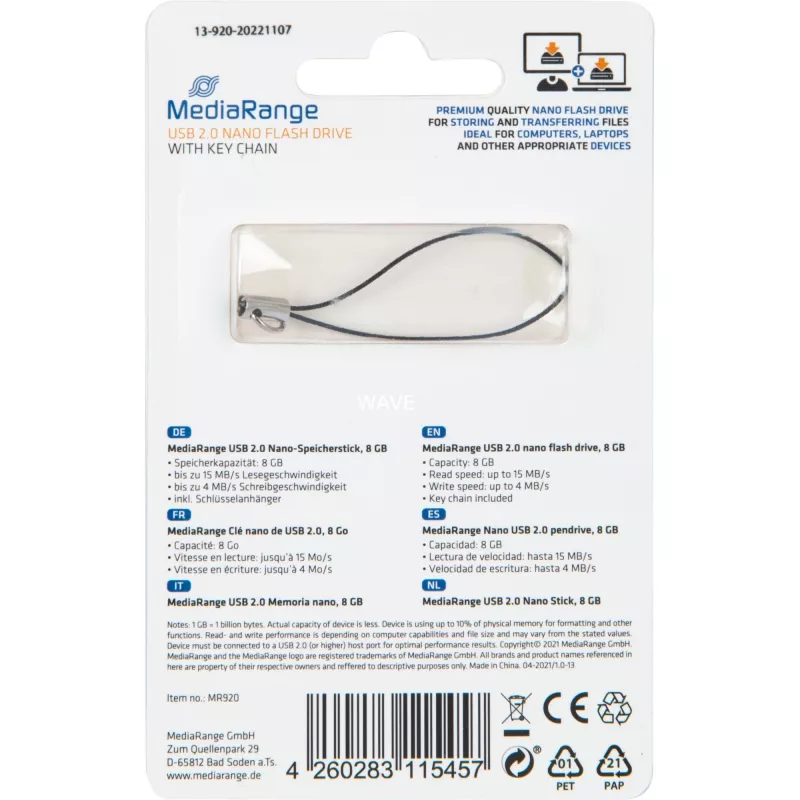 MediaRange Nano - USB-Flash-Laufwerk - 8 GB - USB2.0 - Schwarz (MR920)
