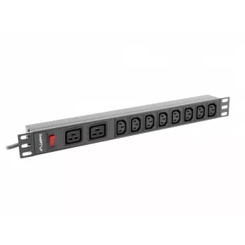 Rack-Mount-Stromverteilungseinheit LANBERG PDU-02I1908I-0200-C20-BK — 1U, 10×C13, 16A, 2 m Kabel, 19 Zoll