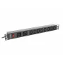 Rack-Mount-Stromverteilungseinheit LANBERG PDU-02I1908I-0200-C20-BK — 1U, 10×C13, 16A, 2 m Kabel, 19 Zoll