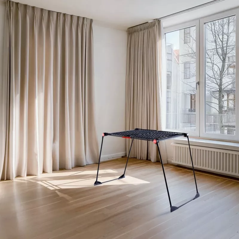 Wäscheständer VILEDA Infinity Flex Ultimate Teleskop — schwarz, beschichtetes Aluminium, 30 m Trockenfläche, faltbar, Rollen