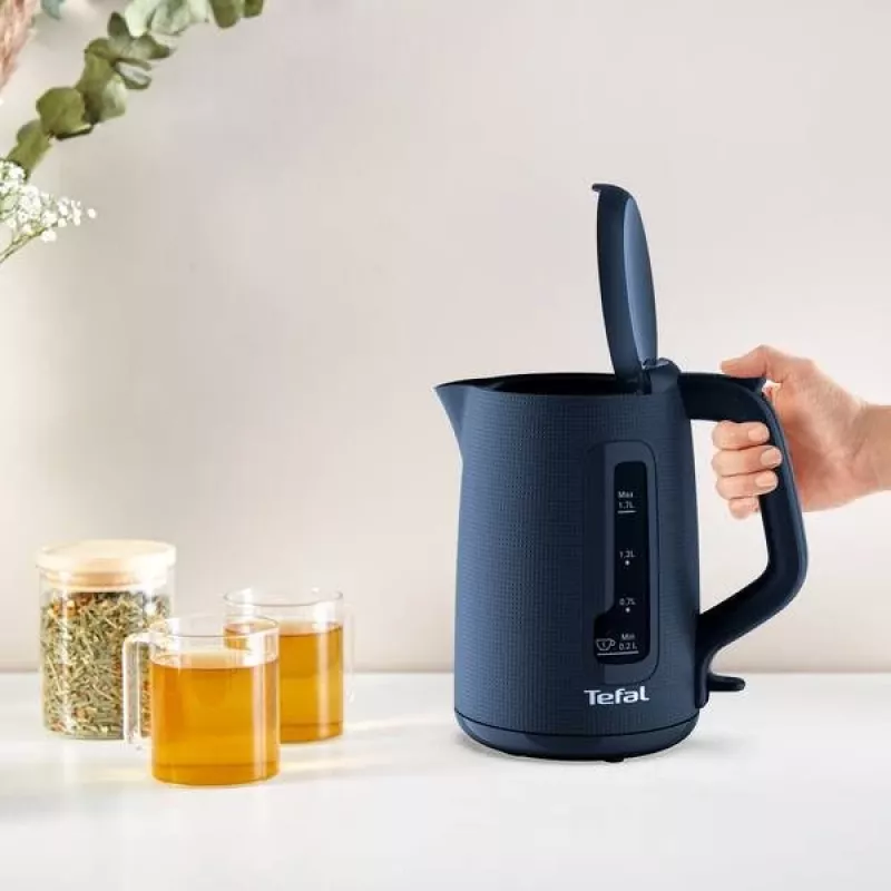 Elektrischer Wasserkocher Tefal KO2M0410 — 1,7 L, 2400 W, blau, Wasserstandsanzeige, Anti-Kalk-Filter