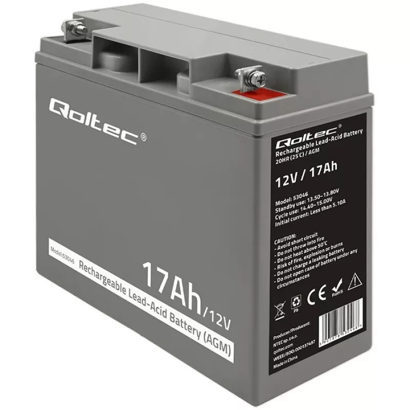 Qoltec 53046 AGM-Akku 12 V 17 Ah, max. 255 A