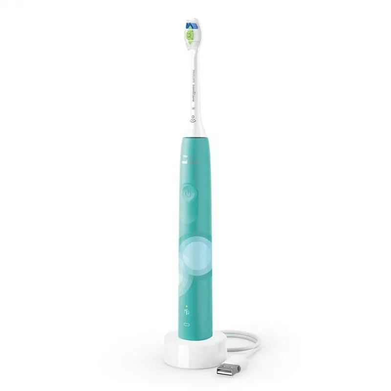 Schallzahnbürste Philips 4100 Series HX3689/43 – integrierter Li‑Ion‑Akku, 1 Handstück, 1 Bürstenkopf, Daily‑Care‑Modus, türkis