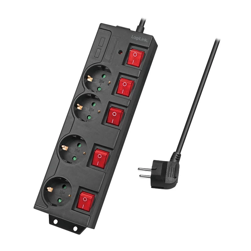 Power Extension LogiLink LPS251 1.5m 4 AC Outlets Indoor Schwarz