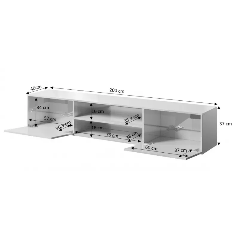 TV-Schrank Cama Meble SLIDE 200K — 200x40x37 cm, glänzend schwarz, Spanplatten-Oberseite