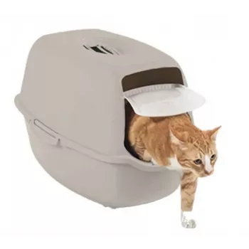 Katzenklo rotho Kuweta Bailey beige – Modell 4004507422, kompakte überdachte Katzentoilette mit Kohlefilter und Tragegriff