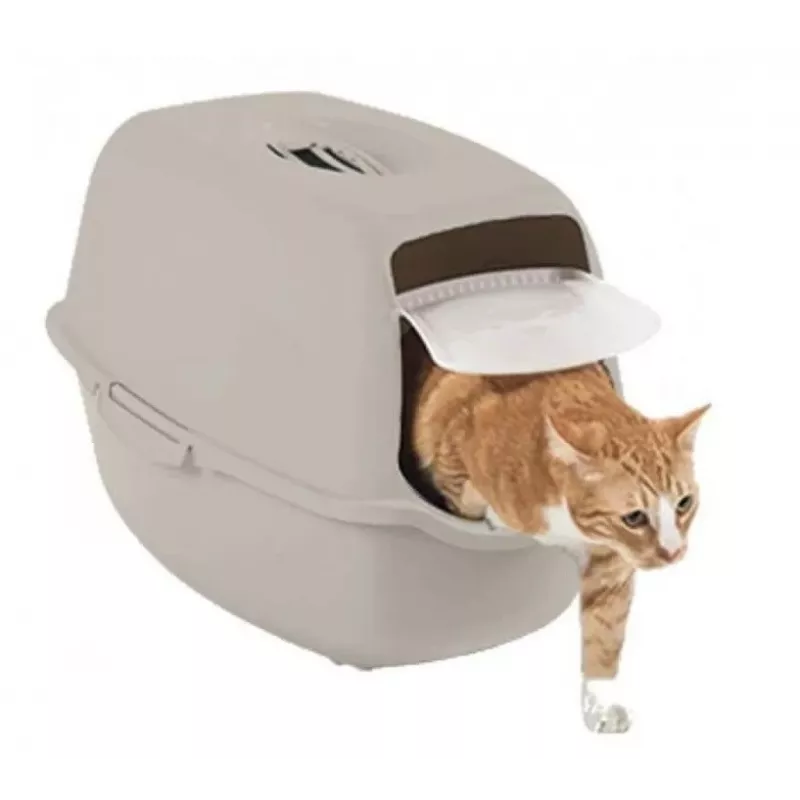 Katzenklo rotho Kuweta Bailey beige – Modell 4004507422, kompakte überdachte Katzentoilette mit Kohlefilter und Tragegriff