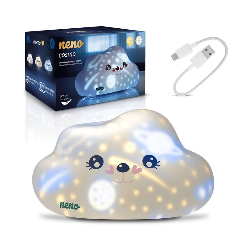 LED-Nachtlampe fürs Bett neno COSMO – tragbar, Silikon, wiederaufladbar, 3 Helligkeitsstufen, weiß, batteriebetrieben
