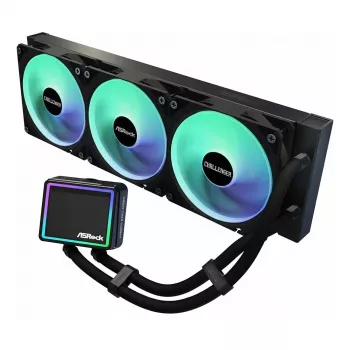 CPU-Kühler ASRock Challenger 360 Digital ARGB Schwarz — 360-mm-Flüssigkeits-AIO, ARGB-Beleuchtung, am Radiator montierte Lüfter