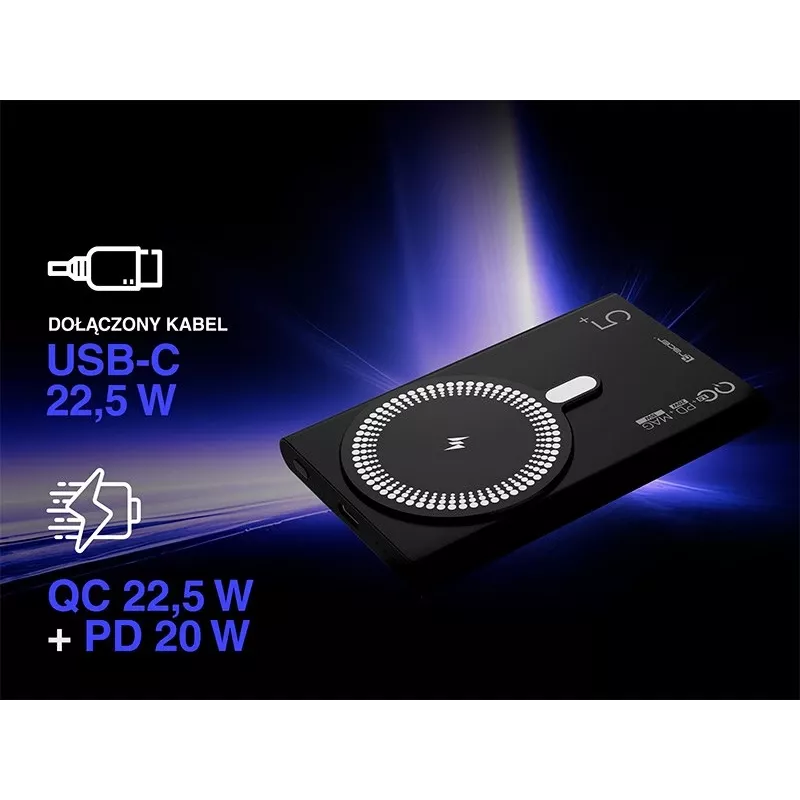 Tragbarer Ladegerät TRACER AirMag2 — 5000 mAh, MagSafe-kompatibel, USB-C PD 20W, kabelloses Laden, 115 g, 1 Anschluss