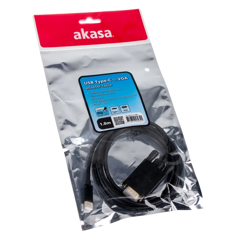 Kabel-Adapter USB Typ-C VGA Akasa AK-CBCA17-18BK