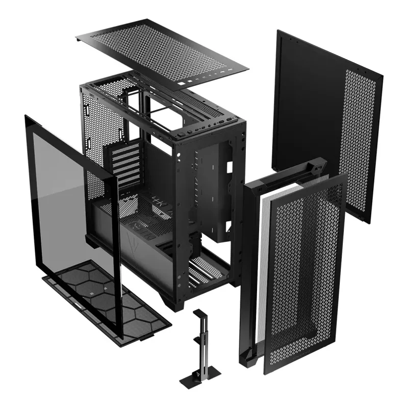 PC-Gehäuse MODECOM VOLCANO EXPANSE T Midi Tower, gehärtetes Glas, USB-C, unterstützt Micro-ATX, GPU bis zu 430 mm, CPU-Kühler bis zu 180 mm, 3x 3,5-Zoll-Einbauplätze, 2x 2,5-Zoll, schwarz