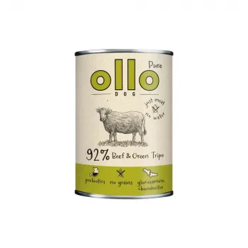 Nassfutter für Hunde OLLO Pure Rind und grüner Pansen 400 g Dose — adult, Protein 14,5 %, Fett 11,9 %, Feuchtigkeit 69 %