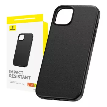 Hülle Baseus iPhone 15 Pro Max Fauxther Series Schwarz — schützende Hartschale, Finish aus Kunstleder