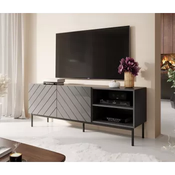 AV/TV-Schrank cama meble ABETO RTV auf schwarzem Stahlgestell 150x42x60 cm Graphit/glänzendes Graphit