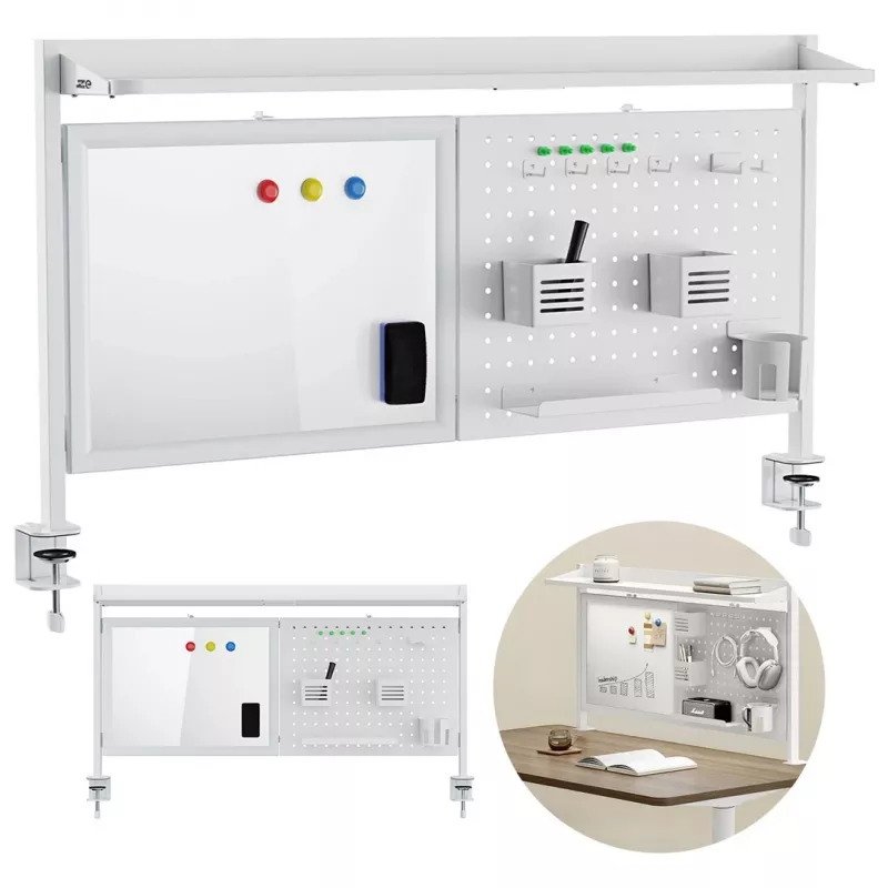 Schreibtisch-Trennwand ergo office ER-301 W – 1116 mm breiter Stahl-Sichtschutz mit Magnettafel, weiß, max. Belastung 10 kg