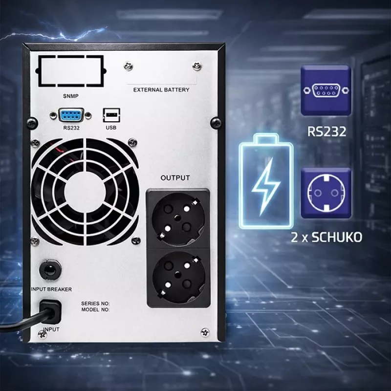UPS QOLTEC Pure Sine Wave 1kVA 800W mit AVR und LCD-Anzeige