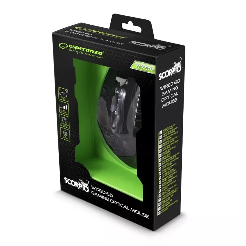 Esperanza MX203 SCORPIO - Maus - USB - Blau - Maus - Optisch - 6 Tasten - Schwarz