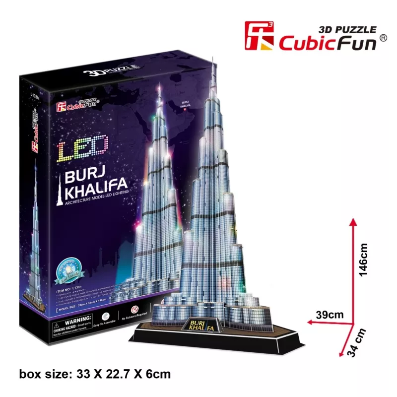 CubicFun L133H 3D-Puzzle Burj Khalifa (Light), 136 Teile, LED-beleuchtet