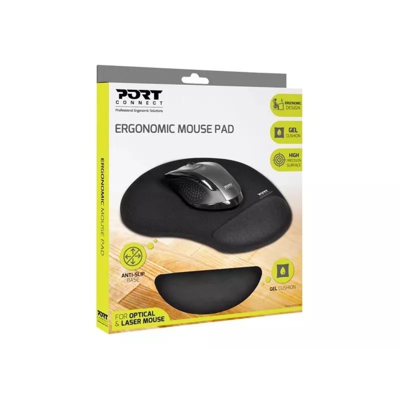 PORT CONNECT | Ergonomisches Mauspad | 200 x 230 x 20 mm | Schwarz