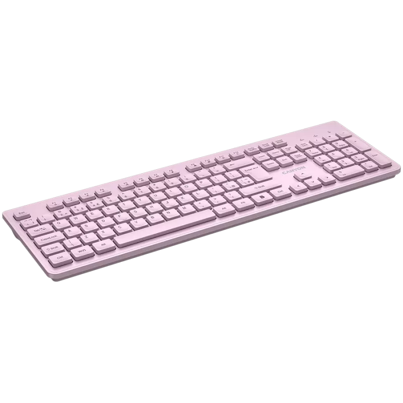 Wireless Tastatur CANYON HKB-W01 — kompaktes pinkfarbenes Layout, UK/US-Tastenkappen