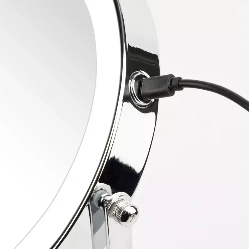 Freistehender Kosmetikspiegel Girmi BE02 – rund, Edelstahl, LED-Touch-Steuerung, 1x/3x Vergrößerung, USB-C wiederaufladbar (1000 mAh)