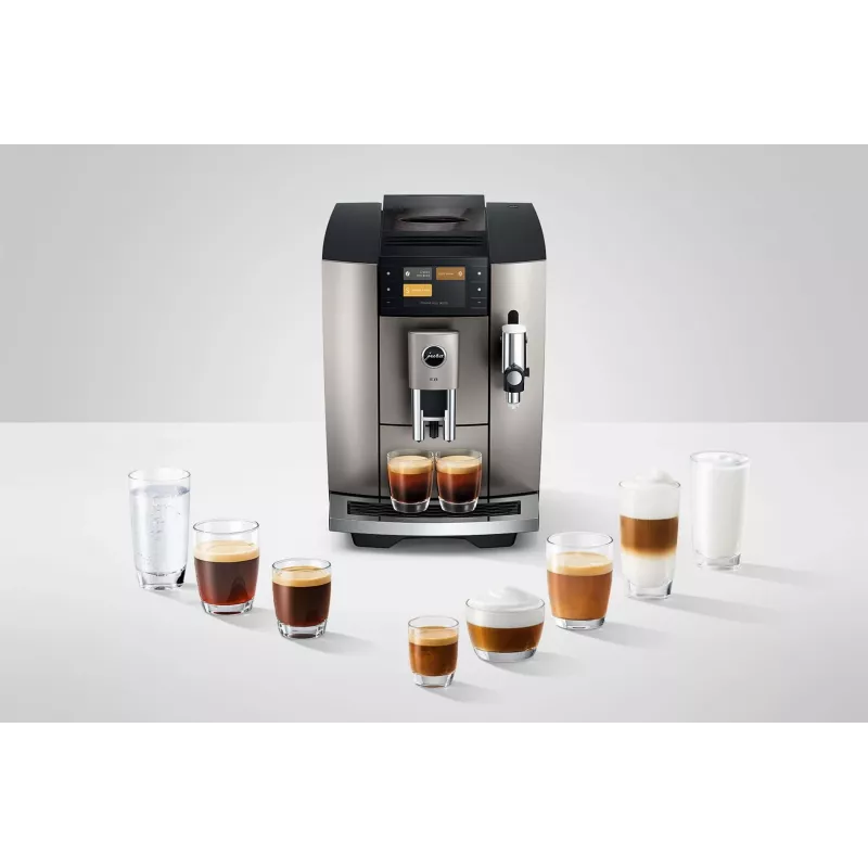 Espressomaschine JURA E8 Vollautomat 1,9 l Silber – 15 bar, 3,5-Zoll-Display, Mahlwerk, Milchaufschäumer