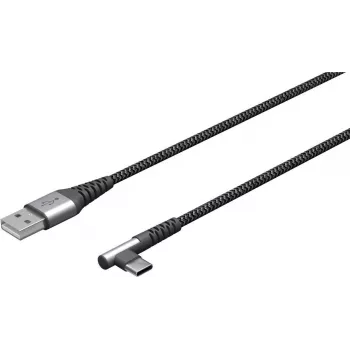 USB-C-zu-USB-A-Textilkabel mit Metallsteckern (Spacegrau/Silber), 2 m