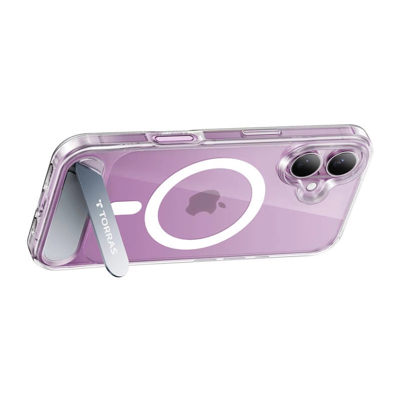 Torras Pstand Series Hülle für iPhone 16 Plus — transparente Schutzhülle mit integriertem Kickstand