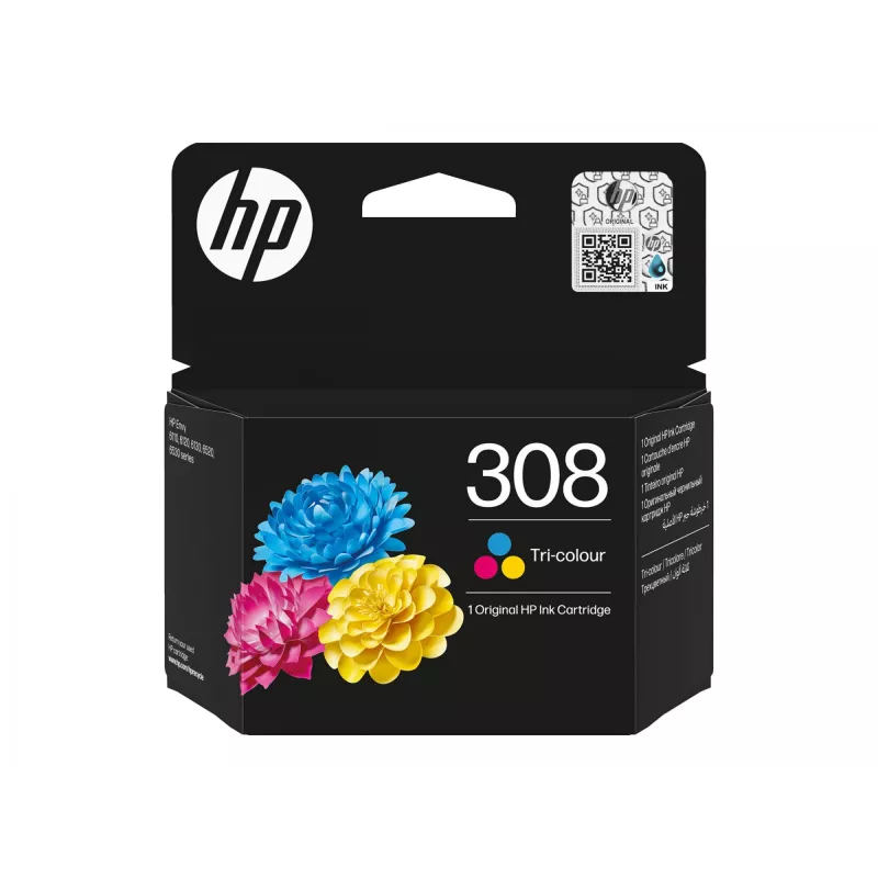 HP 308 Original-Tintenpatrone, 3-Farben, Standardausbeute, Cyan, Magenta, Gelb, Farbstofftinte, 1 Stück, 120 Seiten, Kombipack