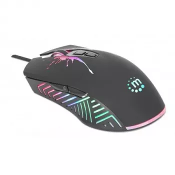 Manhattan Gaming-Maus mit LEDs, kabelgebunden, sieben Tasten, Scrollrad, 7200 dpi, Schwarz mit LED-Beleuchtung, drei Jahre Garantie