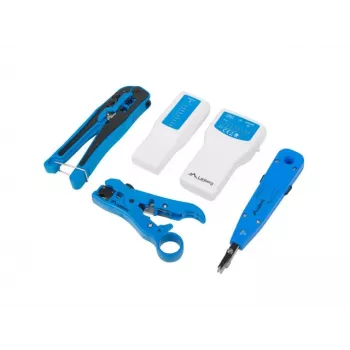LANBERG Kabelschloss-Crimpwerkzeug-Set NT-0302 — RJ-45-Crimper, Kunststoffgriffe, Tragetasche, Ein-/Ausschalter, mehrfarbig
