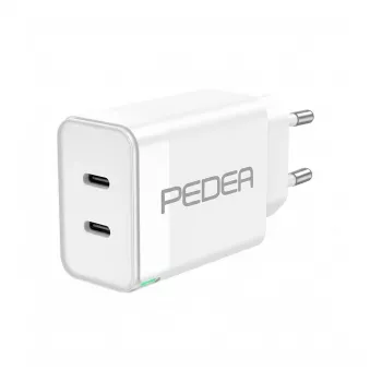 Ladegerät PEDEA Schnellladegerät Dual PD 40W USB Type-C/C Weiß – dualer PD-Ausgang, 40 W gesamt, USB-C auf USB-C