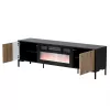TV-Schrank cama meble MERCI mit Kamin, 180 x 40 x 53,5 cm, schwarze Oberseite, Rahmen in Eiche artisan
