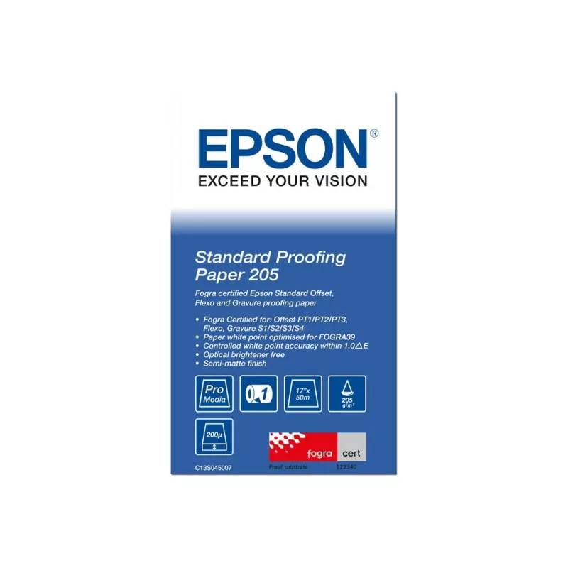 Epson Standard Proofing Paper, 17 Zoll x 50m, 205g/m², 50 m, 43,2 cm, 43,2 cm (17 Zoll), Matt, 190 µm, 205 g/m²