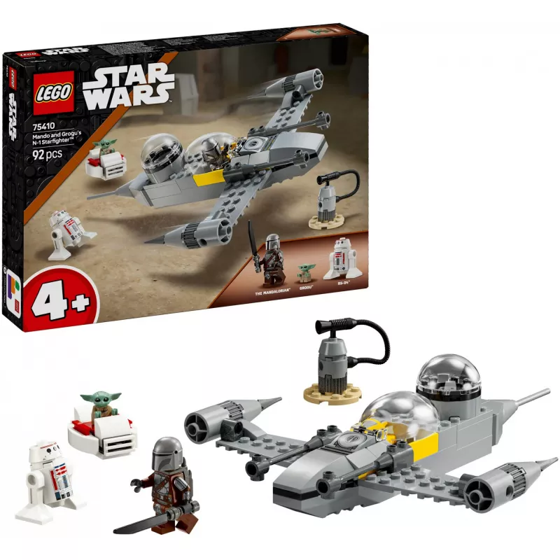LEGO Star Wars Set 75410 N-1 Starfighter Modell mit 92 Teilen, Minifiguren Mando und Grogu