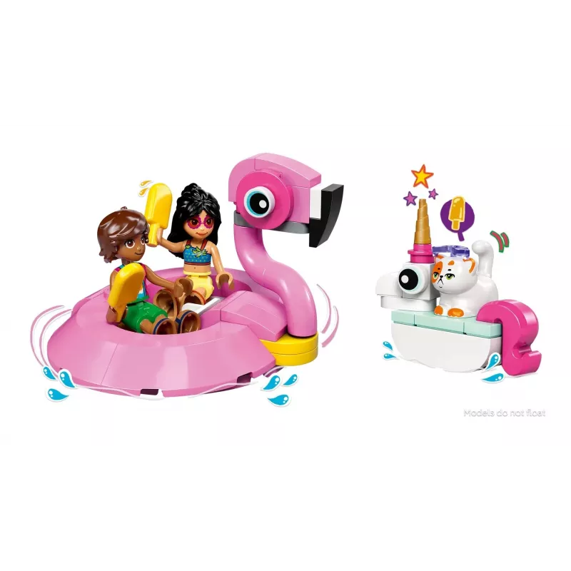 Konstruktionsspielzeug LEGO Friends Set 42658 Poolparty mit Einhorn und Flamingo, Figuren und Zubehör