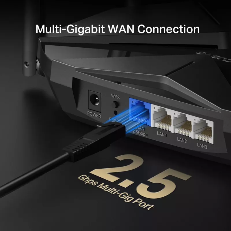 Tischrouter MERCUSYS MR85X AX3000 Dualband‑Wi‑Fi 6, 3000 Mbit/s, 4 Antennen, 3 Gigabit‑LAN‑Ports, schwarz