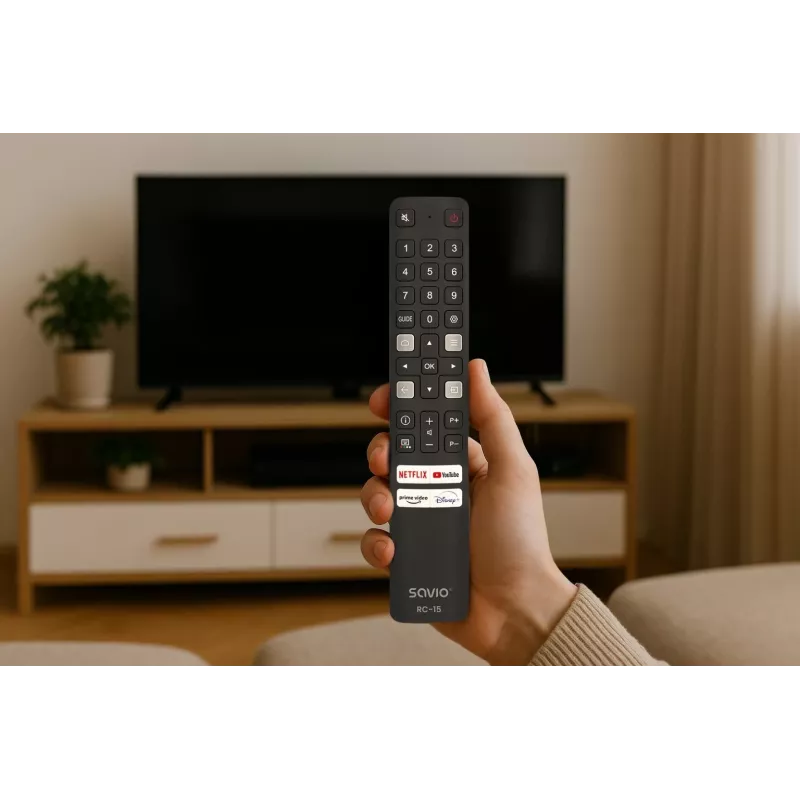 SAVIO Universal-Fernbedienung RC-15 für TCL SMART TV, IR Wireless, schwarz, Reichweite 10 m