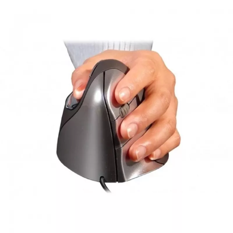 BakkerElkhuizen Evoluent 4 Links, Linkshänder, Vertikales Design, Laser, 2600 DPI, Schwarz, Grau, Silber