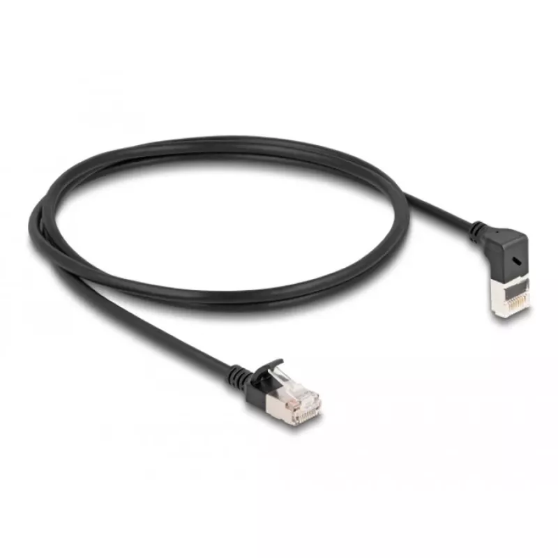 DeLOCK RJ45 Netzwerkkabel Cat.6A S/FTP schlank 90° nach oben abgewinkelt 1 m schwarz